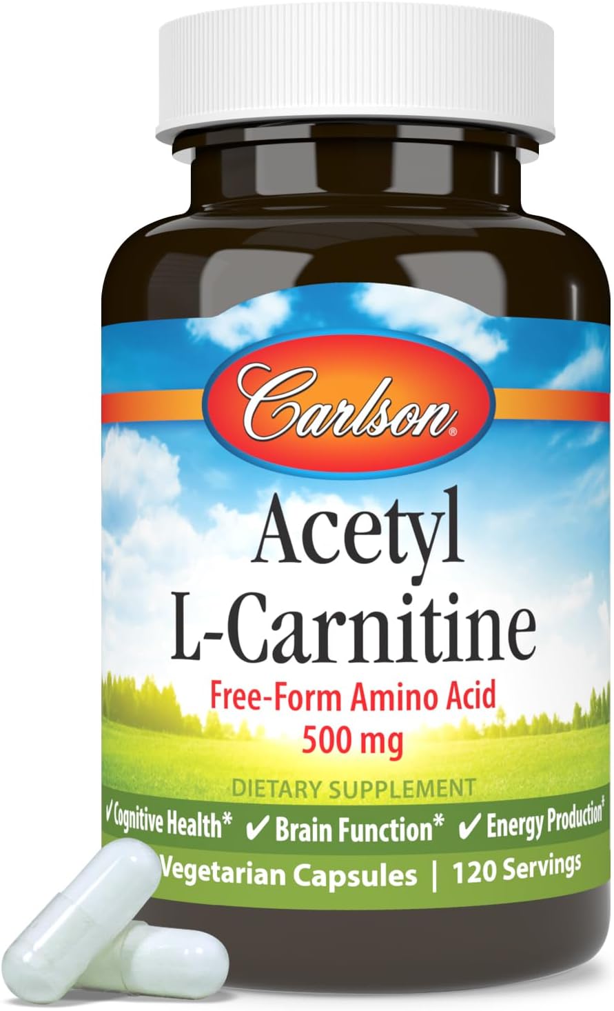 Carlson Acetyl L-Carnitine Capsules - 500 mg for Cognitive Health & Energy Production - 120 Count