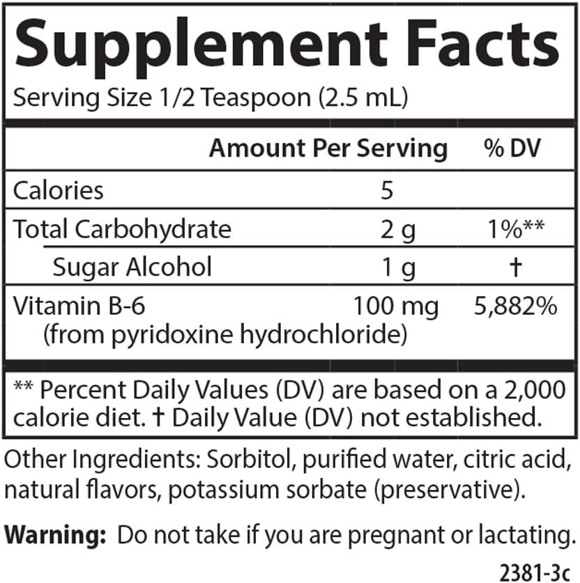Carlson B-6 Liquid Supplement - Vitamin B-6 for Energy & Heart Health - Berry Lemonade Flavor - 120 mL