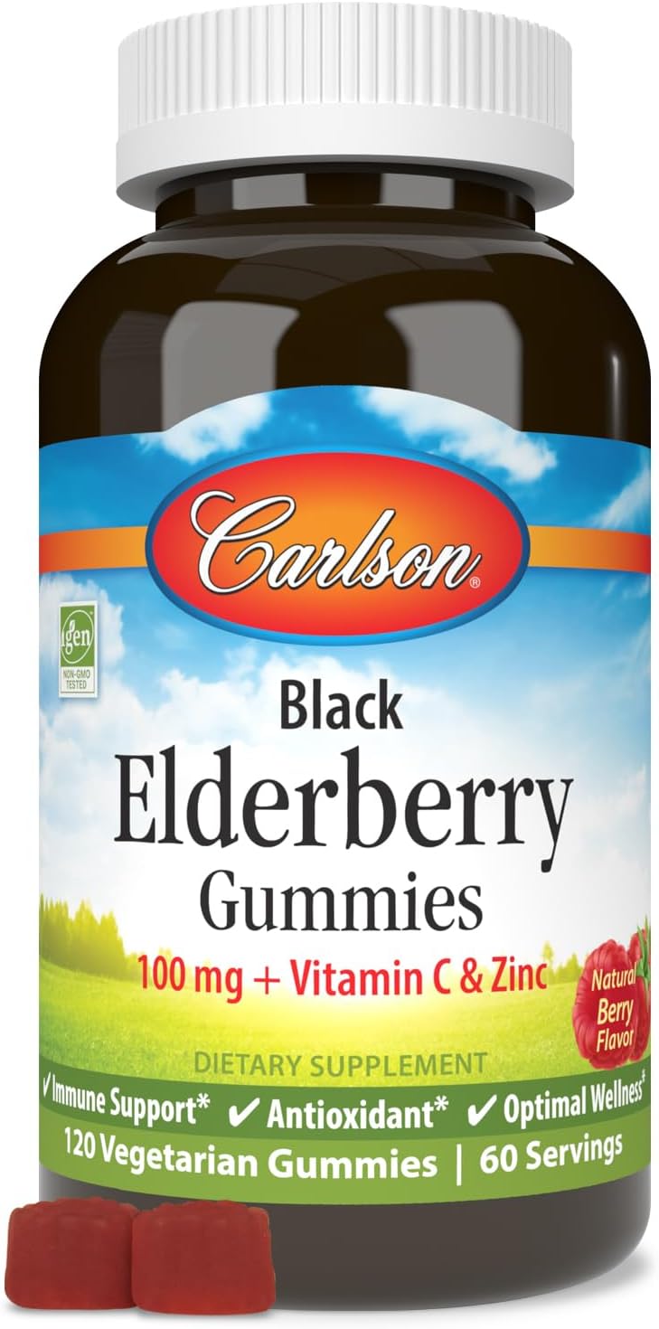 Carlson Black Elderberry Gummies with Vitamin C and Zinc for Immune Support - 120 Gummies