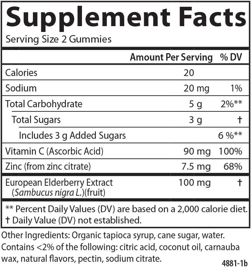 Carlson Black Elderberry Gummies with Vitamin C and Zinc for Immune Support - 120 Gummies