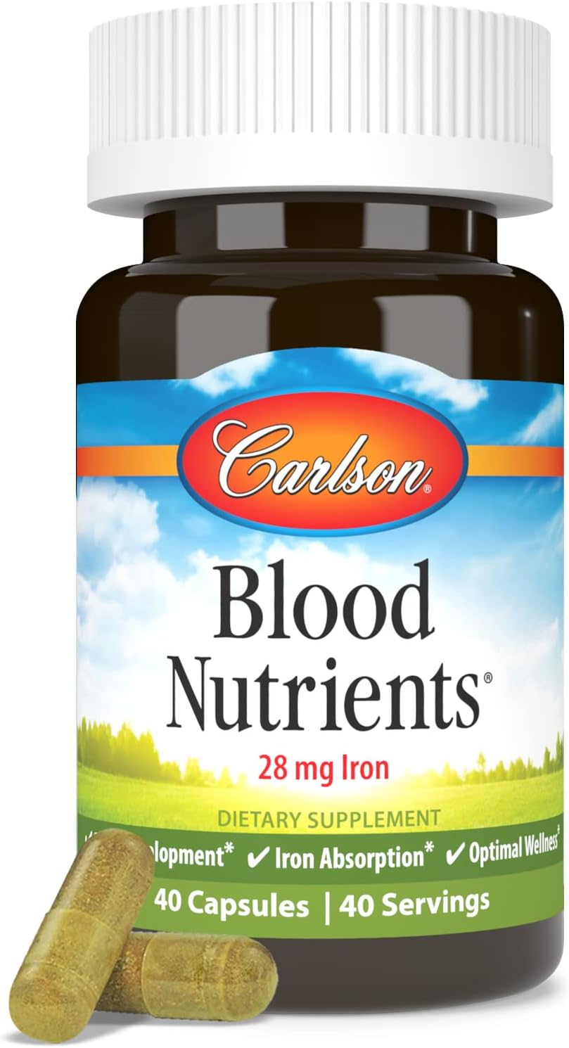 Carlson Blood Nutrients Capsules with 28mg Iron for Blood Development and Optimal Wellness