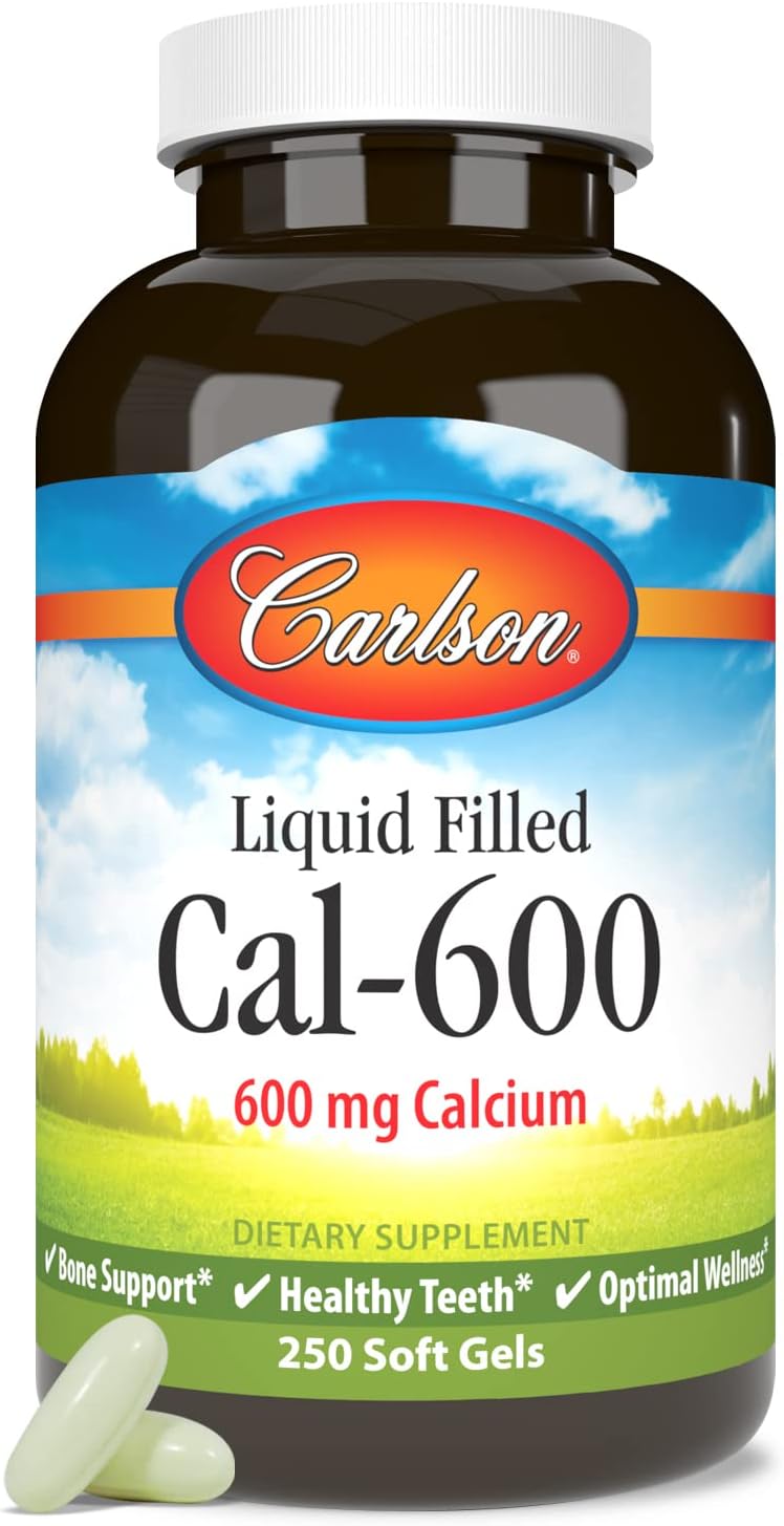 Carlson Cal-600 Softgels - 600mg Calcium for Bone Support and Healthy Teeth, 250 Count