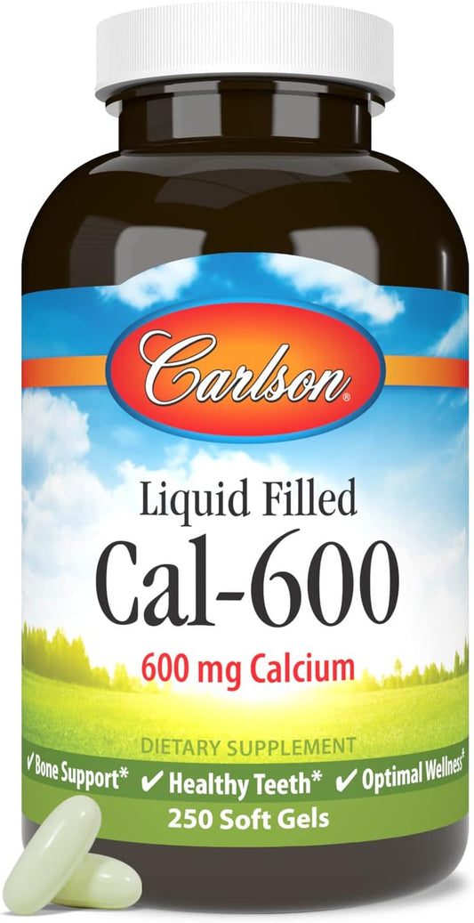 Carlson Cal-600 Softgels - 600mg Calcium for Bone Support and Healthy Teeth, 250 Count