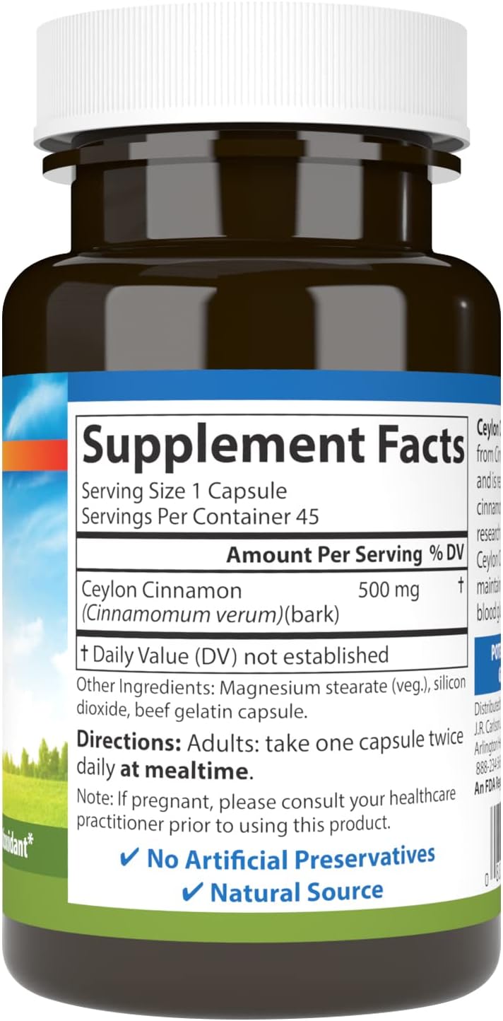 Carlson Ceylon Cinnamon Extract Capsules - 500 mg Supplement Pills (45 Count)