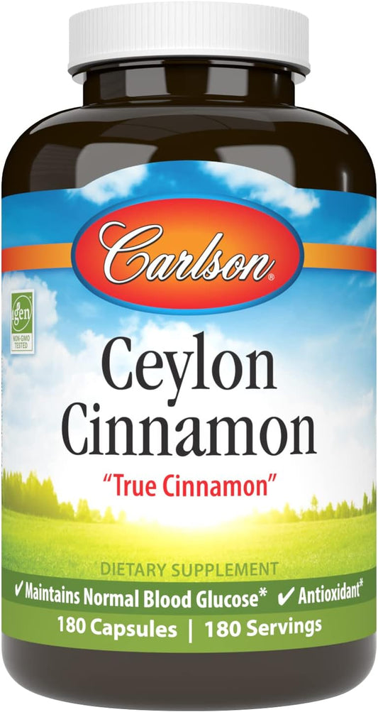 Carlson Ceylon Cinnamon Extract Capsules - 500mg Supplement Pills - 180 Capsules