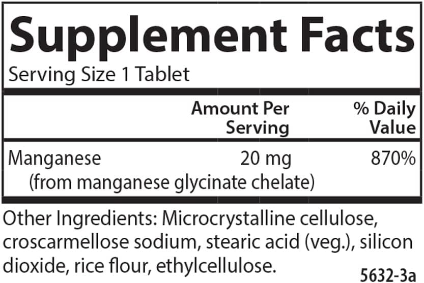 Carlson Chelated Manganese 20 mg Tablets - Supports Healthy Metabolism, Bone Health, and Brain Function, High Absorption Formula - 250 Count