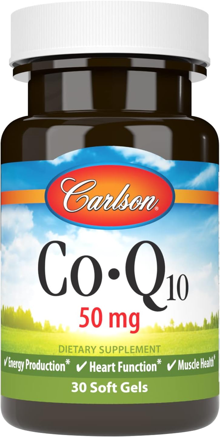 Carlson Co-Q10 50mg Softgels for Energy Production and Heart Health - 30 Count