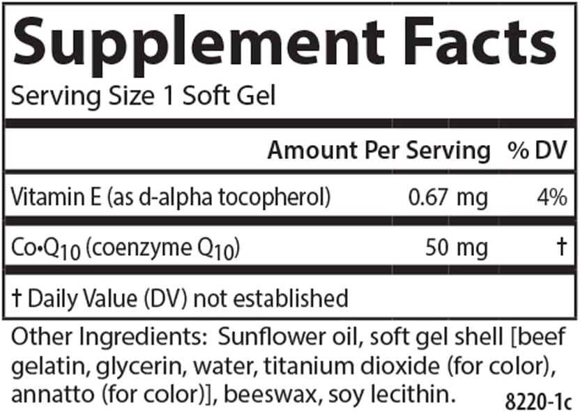 Carlson Co-Q10 50mg Softgels for Energy Production and Heart Health - 30 Count