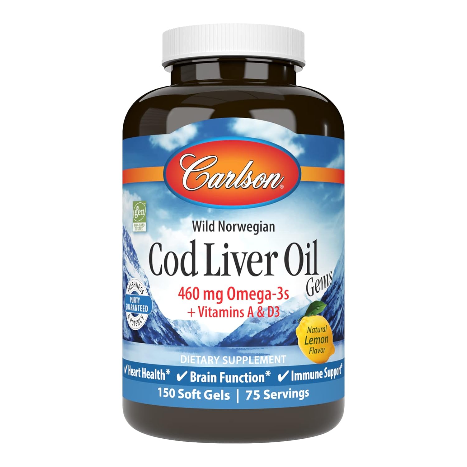 Carlson Cod Liver Oil Gems: 460mg Omega-3s, Vitamins A & D3, Wild Caught Norwegian Arctic Cod, Nordic Fish Oil Softgels