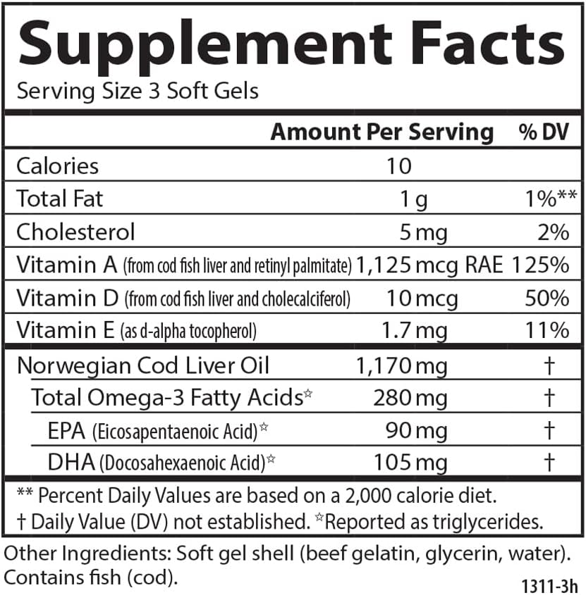 Carlson Cod Liver Oil Mini Softgels - Heart & Cognitive Support, Vision Health - 100 Count