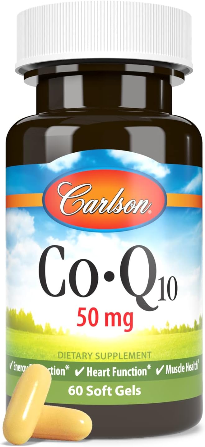 Carlson CoQ10 50mg Softgels for Energy and Heart Health - 60 Count