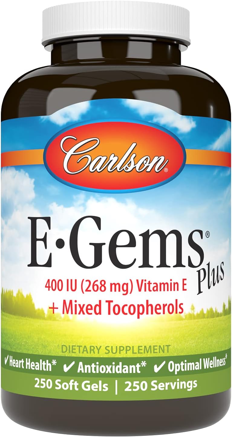 Carlson E-Gems Plus Natural Vitamin E 400 IU Soft Gels - Heart Health Support - 250 Count