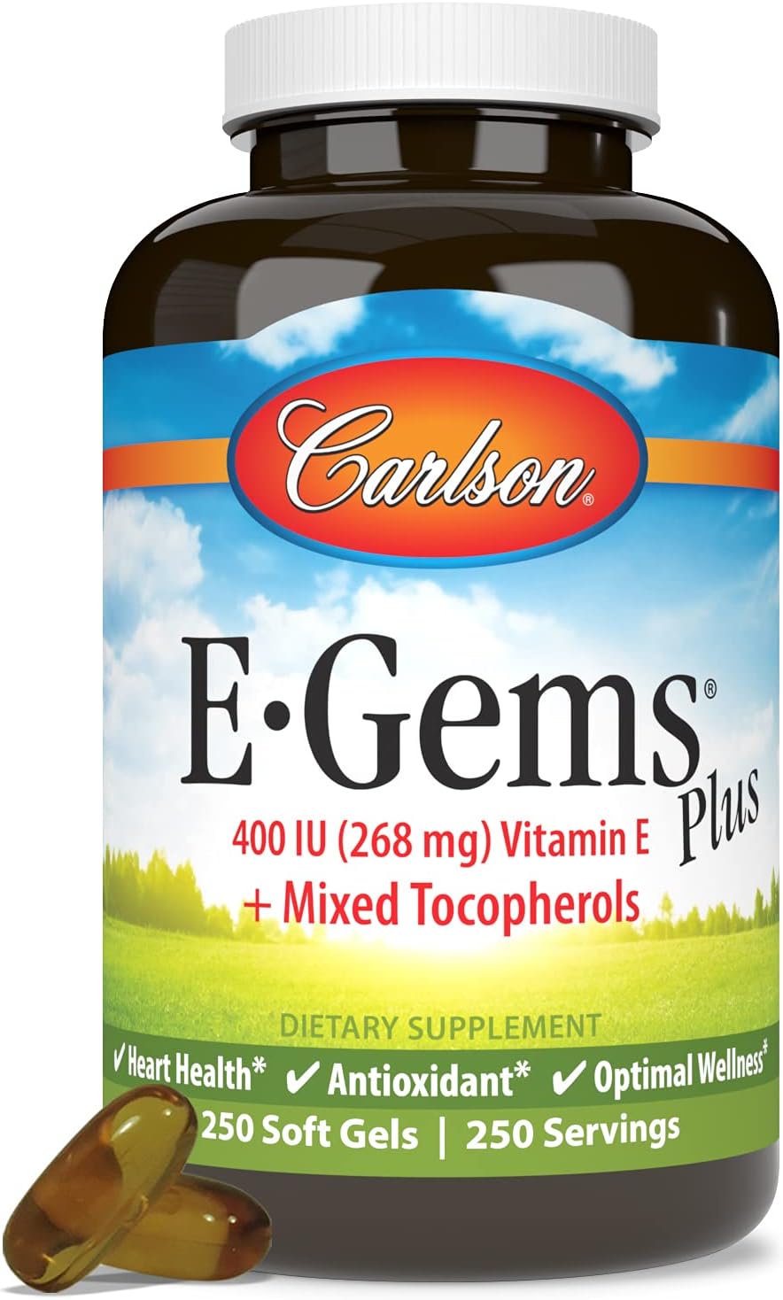 Carlson E-Gems Plus Natural Vitamin E 400 IU Soft Gels - Heart Health Support - 250 Count