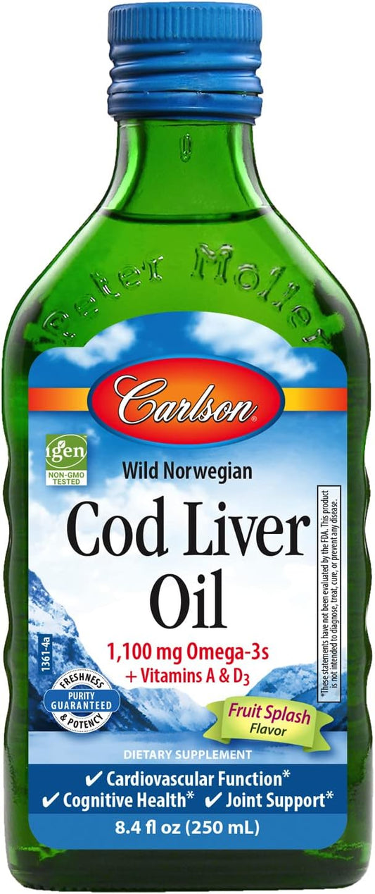 Carlson Fruit Splash Norwegian Cod Liver Oil with Omega-3s EPA & DHA for Heart, Brain, Vision & Joint Health - 250 ml