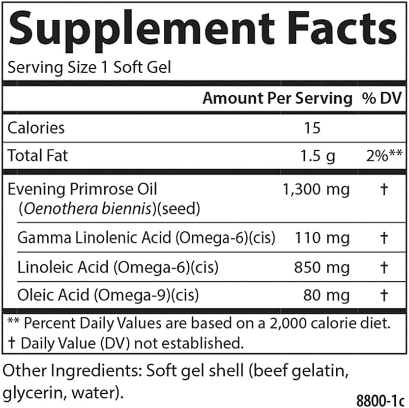 Carlson Golden Primrose Oil 1300mg Softgels for Healthy Skin and Women's Wellness, Cold-Pressed Formula, 50 Count