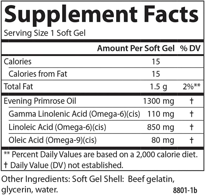 Carlson Golden Primrose Oil Softgels 1300mg - Cold-Pressed for Healthy Skin, Women's Health & Wellness - 90 Count