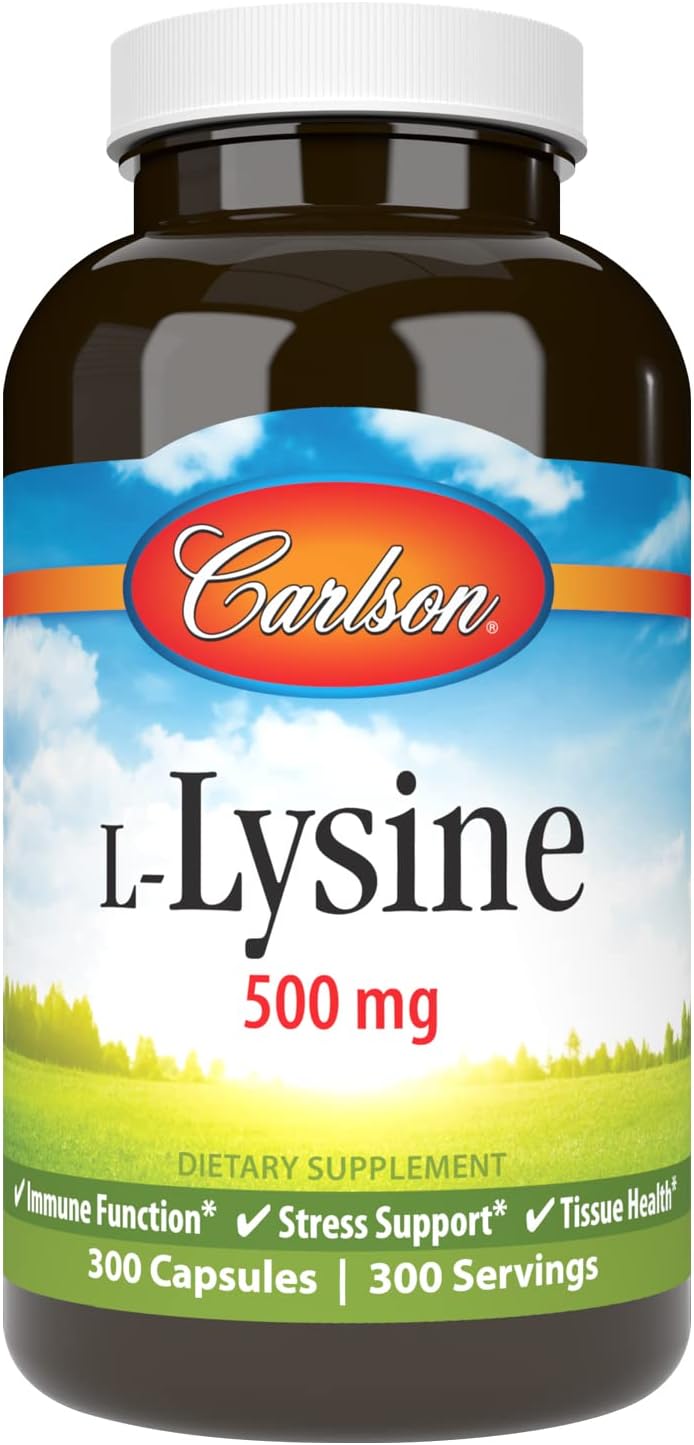 Carlson L-Lysine 500 mg Capsules - Promotes Healthy Tissue & Muscle Growth - 300 Count