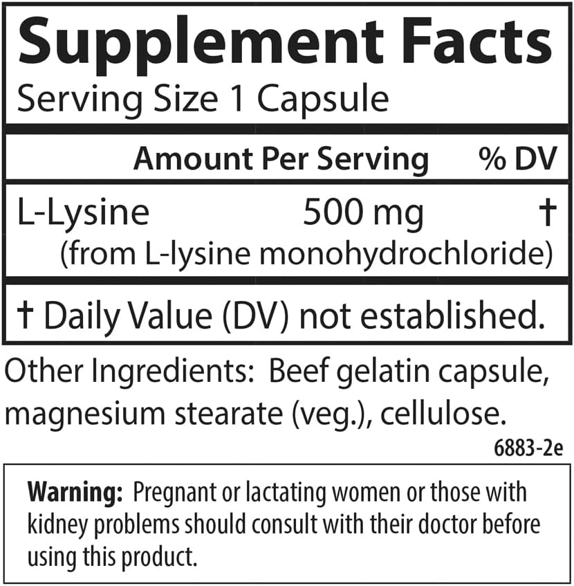 Carlson L-Lysine 500 mg Capsules - Promotes Healthy Tissue & Muscle Growth - 300 Count