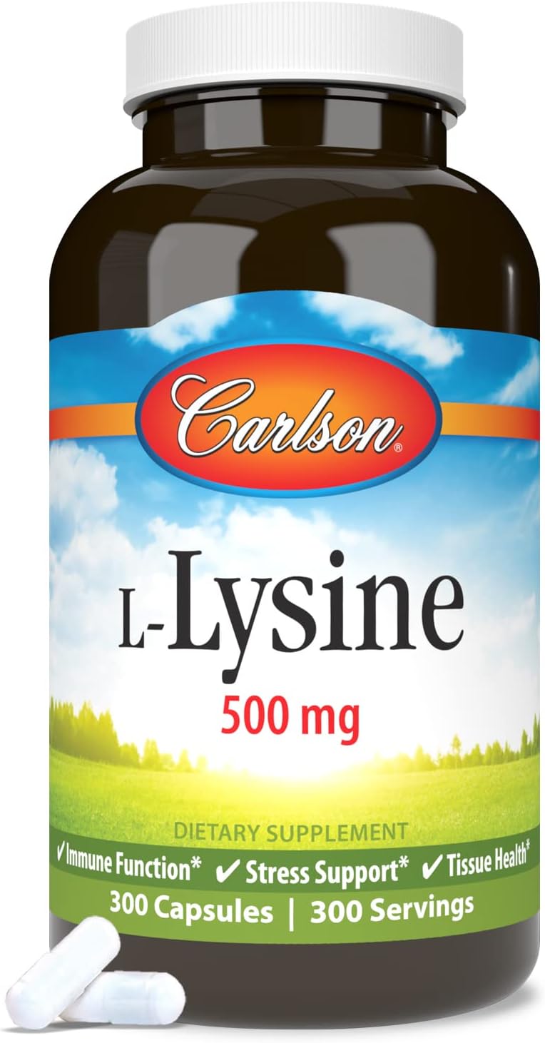 Carlson L-Lysine 500 mg Capsules - Promotes Healthy Tissue & Muscle Growth - 300 Count