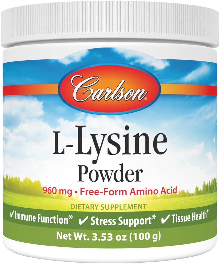 Carlson L-Lysine Powder 960mg - Free-Form Amino Acid for Healthy Tissue & Muscle - 3.53 oz (100 g)