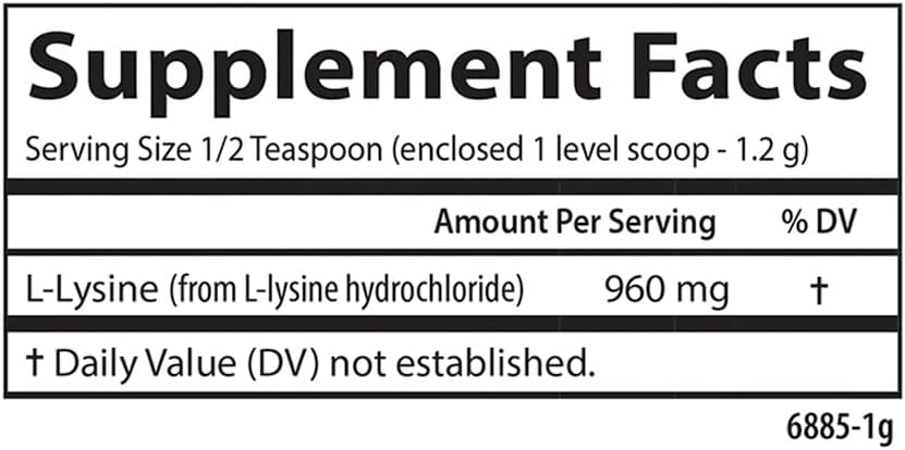 Carlson L-Lysine Powder 960mg - Free-Form Amino Acid for Healthy Tissue & Muscle - 3.53 oz (100 g)