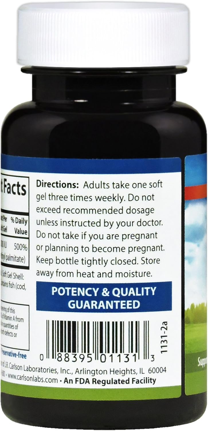 Carlson Laboratories Vitamin A 25000 IU 100 Softgels - High Potency Supplement for Immune Health