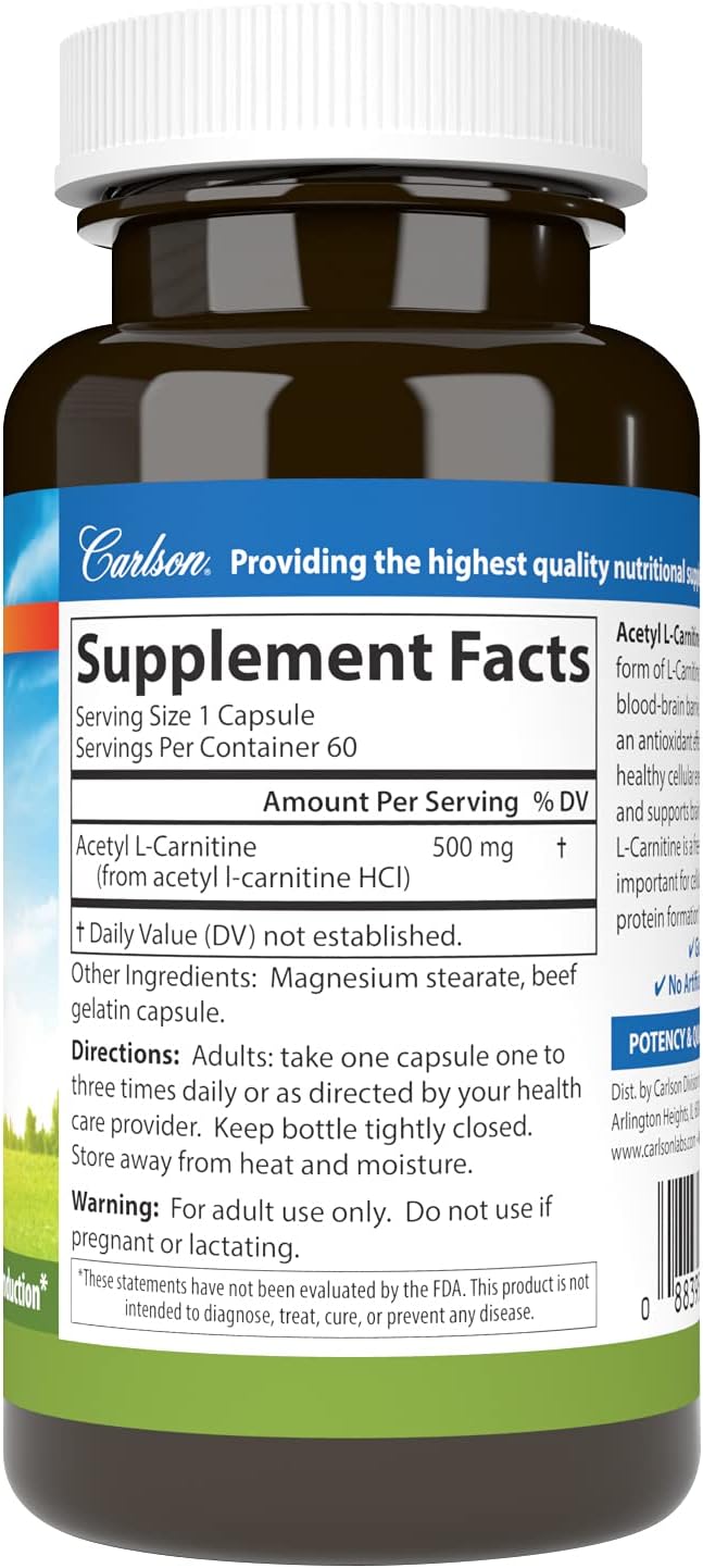Carlson Labs Acetyl L-Carnitine Capsules - 500mg, 60 Count Bottle