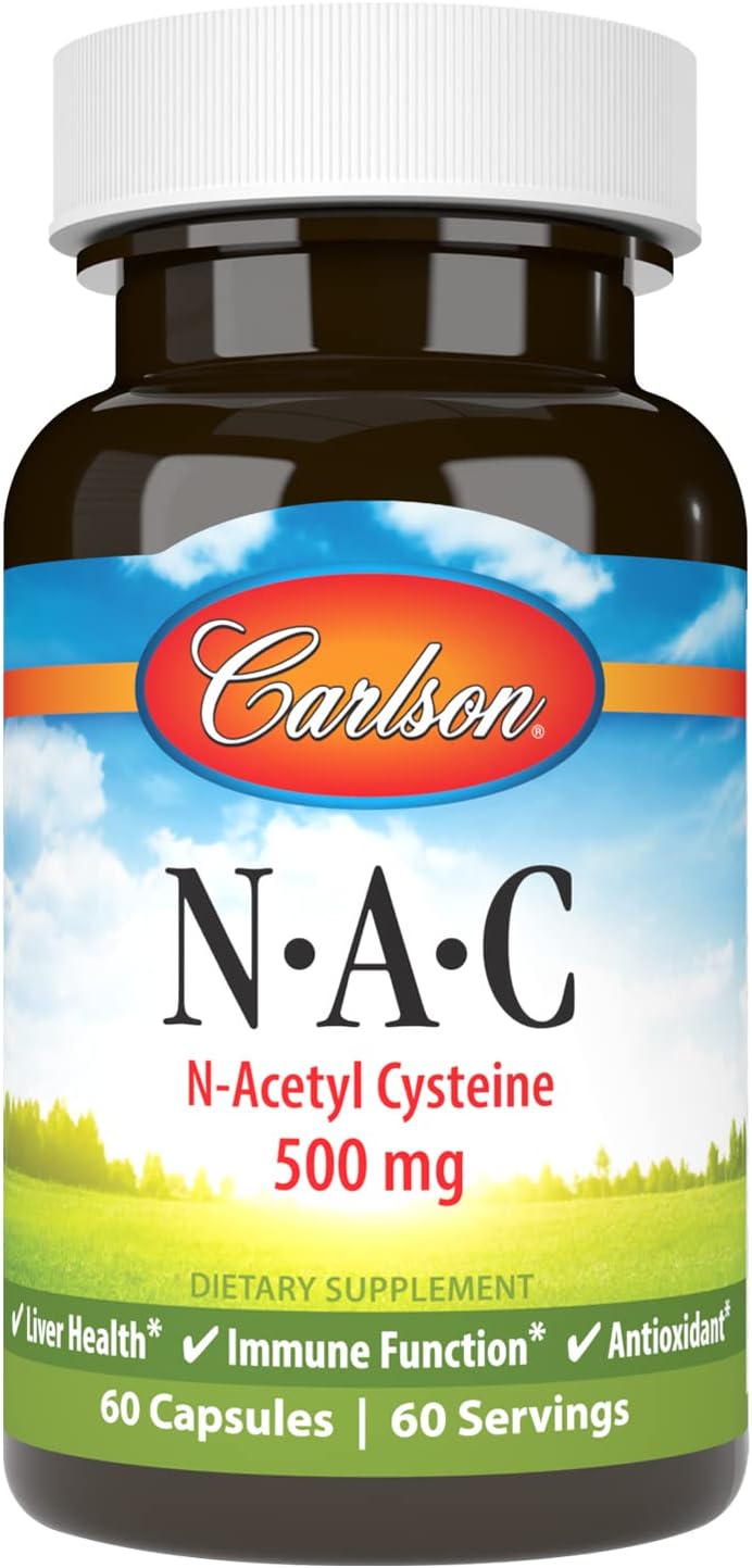 Carlson Labs NAC N-Acetyl Cysteine Supplement, 500mg, 60 Capsules - Supports Respiratory Health and Antioxidant Defense