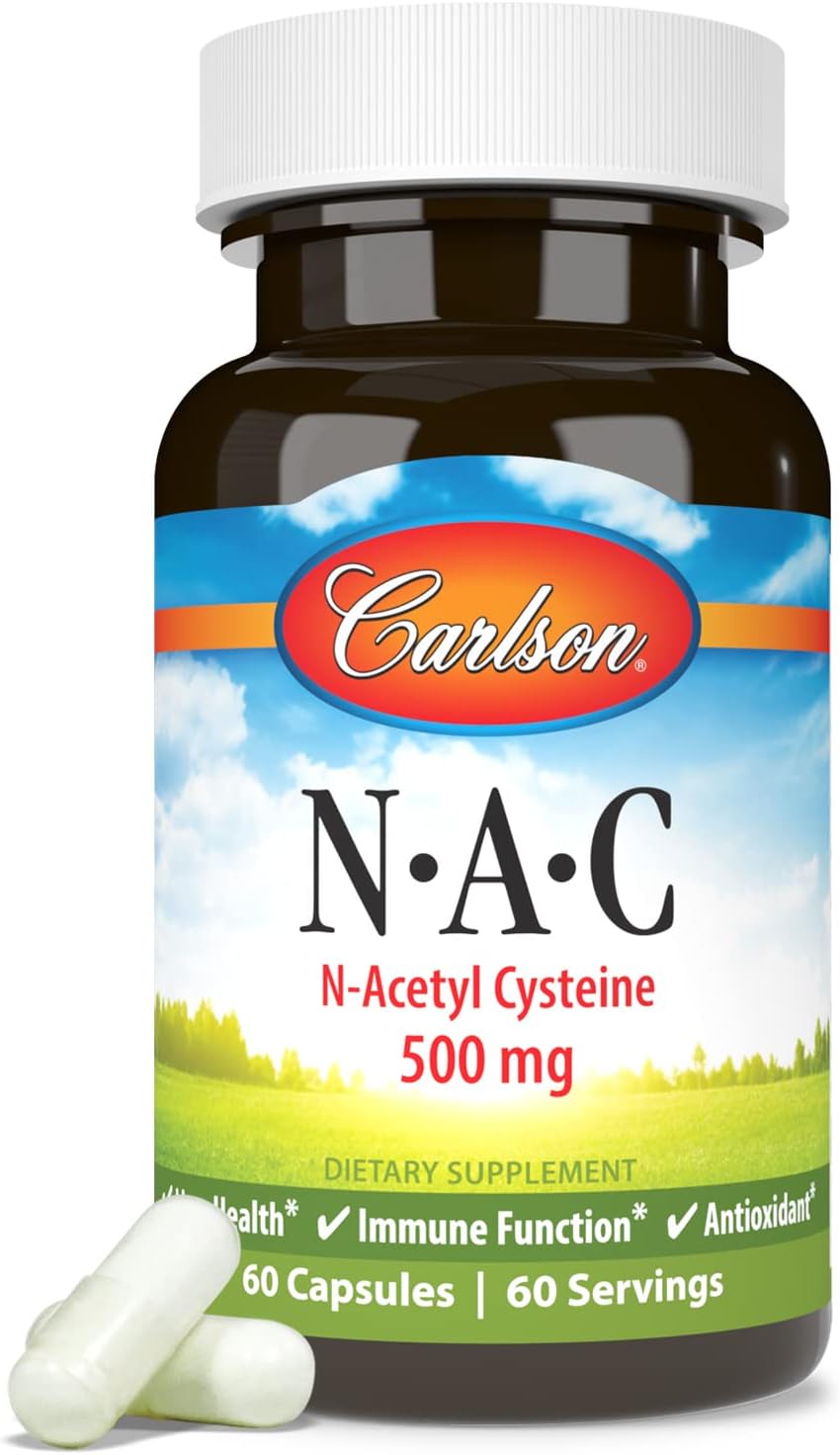 Carlson Labs NAC N-Acetyl Cysteine Supplement, 500mg, 60 Capsules - Supports Respiratory Health and Antioxidant Defense