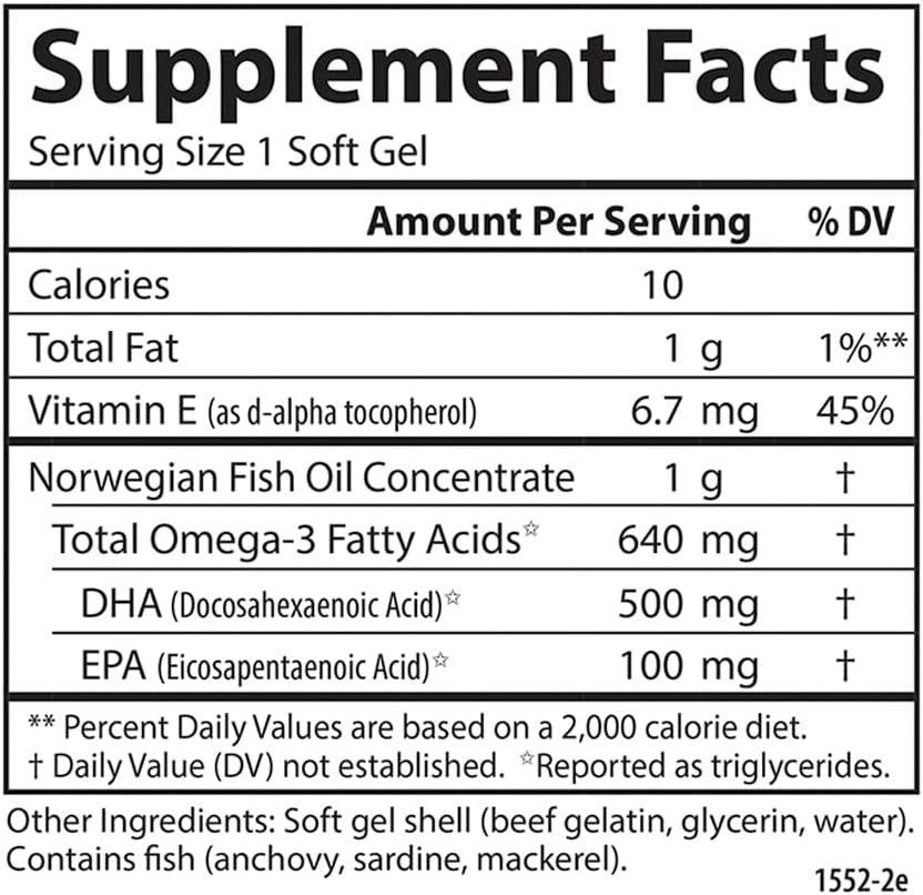 Carlson Labs Super DHA 500 mg Softgels - 180 Count - Omega-3 Supplement for Brain & Heart Health