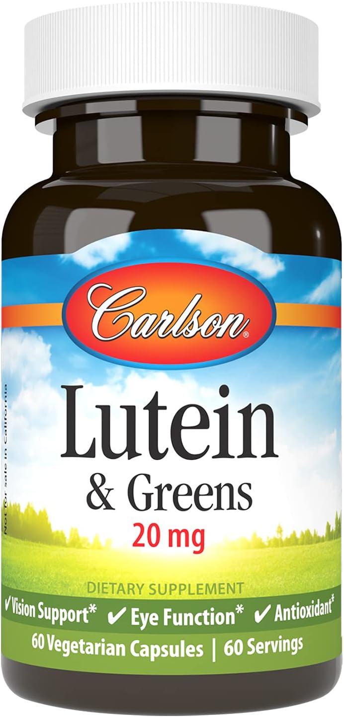 Carlson Lutein & Greens Capsules - 20mg for Vision Support, Eye Function, Antioxidant - 60 Vegetarian Capsules