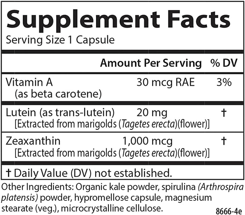 Carlson Lutein & Greens Capsules - 20mg for Vision Support, Eye Function, Antioxidant - 60 Vegetarian Capsules