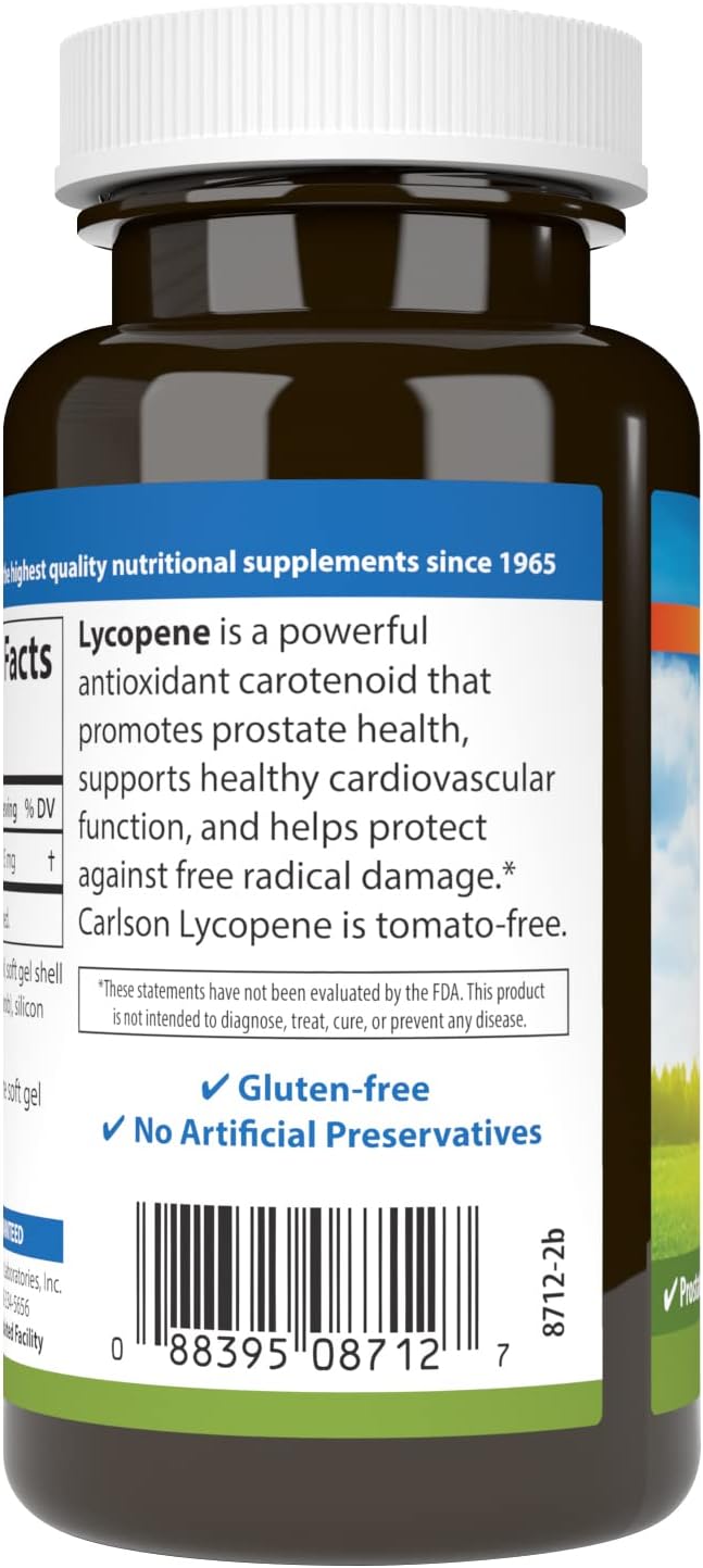 Carlson Lycopene 15mg Softgels for Prostate Health & Circulation Support, Tomato-Free Formula, 180 Count