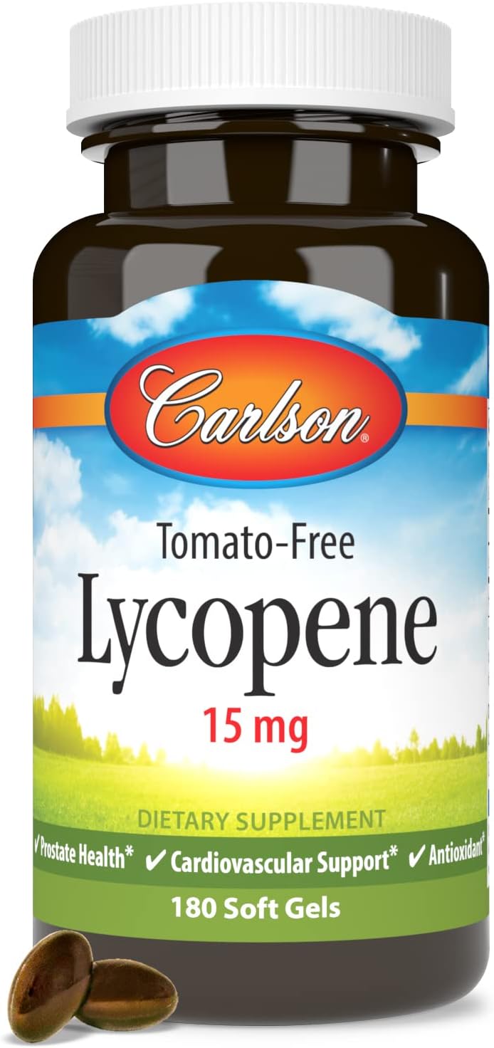 Carlson Lycopene 15mg Softgels for Prostate Health & Circulation Support, Tomato-Free Formula, 180 Count
