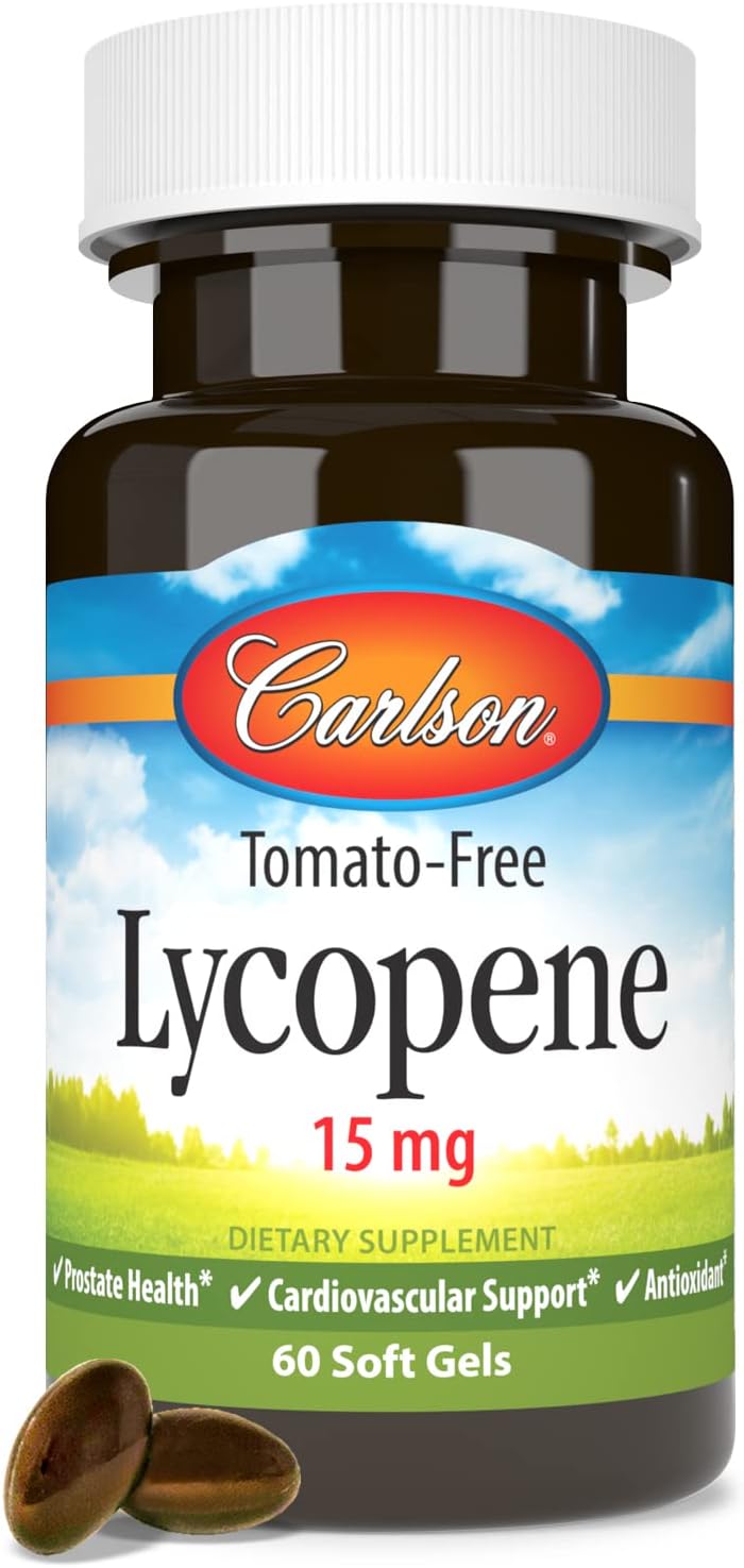 Carlson Lycopene Softgels 15mg Tomato-Free for Prostate Health & Circulation 60ct