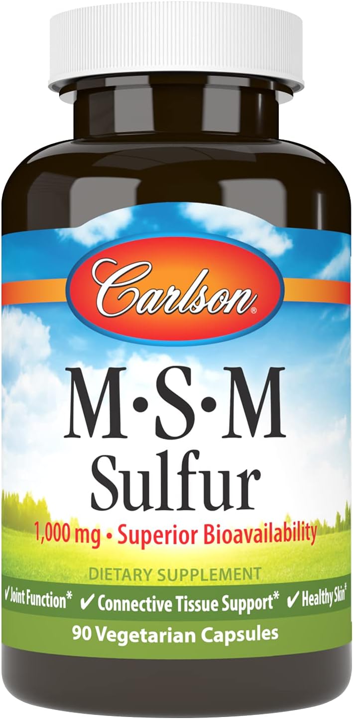 Carlson M-S-M Sulfur Capsules, 1000mg, Enhanced Absorption, Supports Joints, Connective Tissue, Skin - 90 Veg Caps