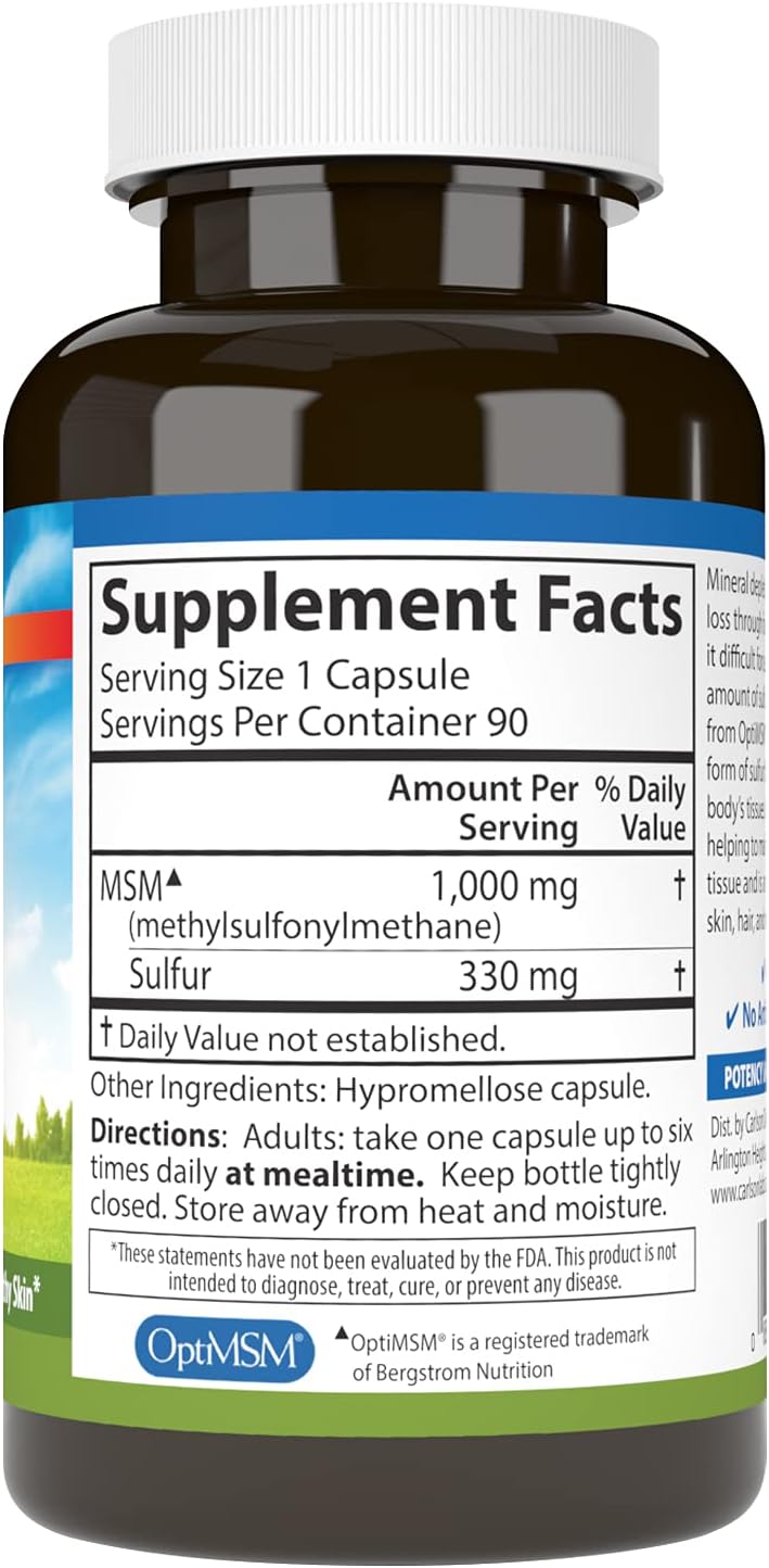 Carlson M-S-M Sulfur Capsules, 1000mg, Enhanced Absorption, Supports Joints, Connective Tissue, Skin - 90 Veg Caps