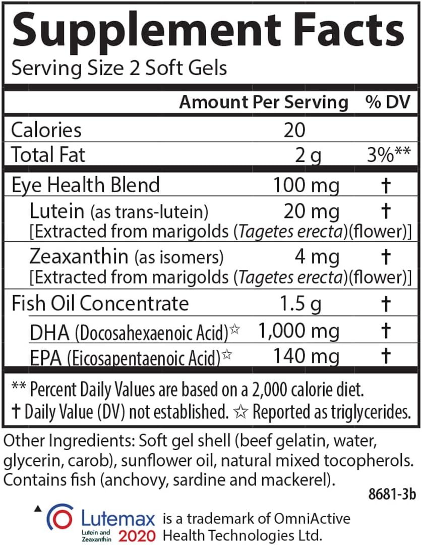Carlson Macula Support Softgels - Clinically Proven Vision & Eye Health, Blue Light Protection - 120 Count