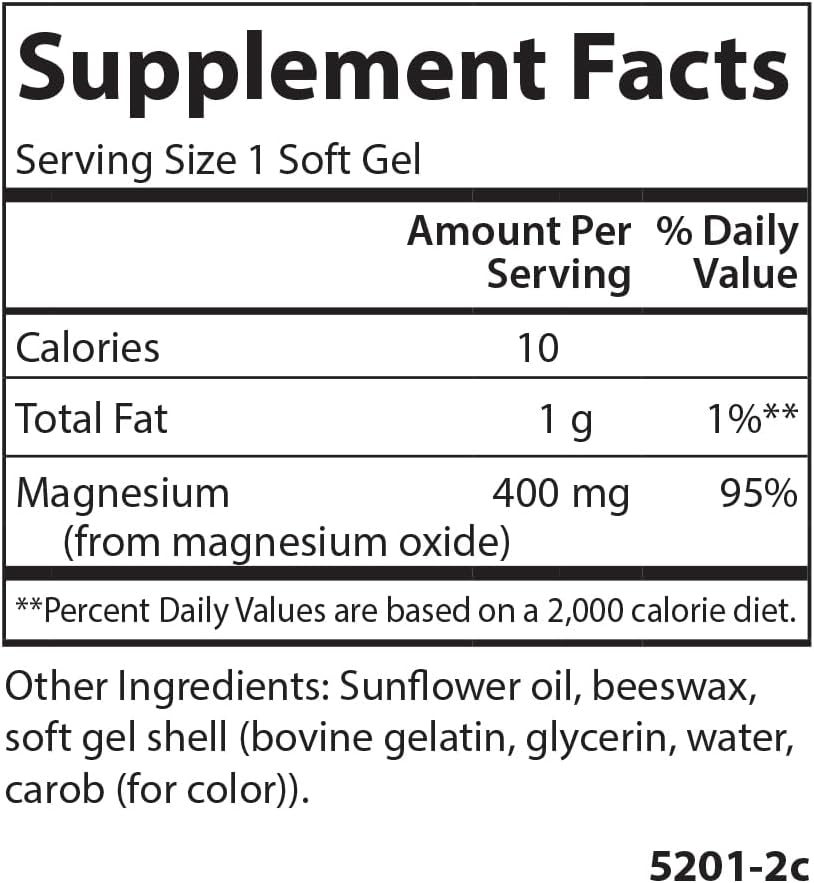 Carlson Magnesium Gels - 400mg Softgels for Heart, Muscle, and Bowel Support - 100 Count Bottle