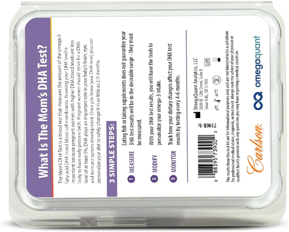 Carlson Mom's DHA Test Kit for Prenatal DHA Levels Monitoring During Pregnancy