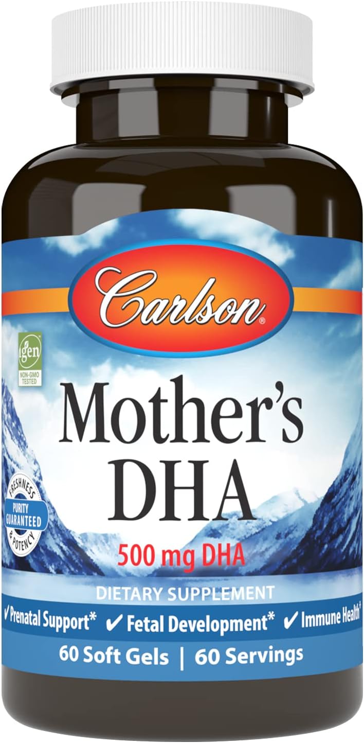 Carlson Mother's DHA Softgels - 500mg DHA for Prenatal Support, Fetal Development, & Immune Health - 60 Count