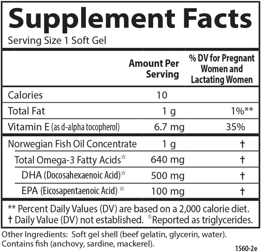 Carlson Mother's DHA Softgels - 500mg DHA for Prenatal Support, Fetal Development, & Immune Health - 60 Count