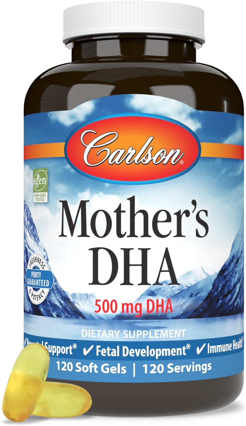 Carlson Mother's DHA Softgels - 500mg DHA for Prenatal Support, Fetal Development, and Immune Health - 120 Count