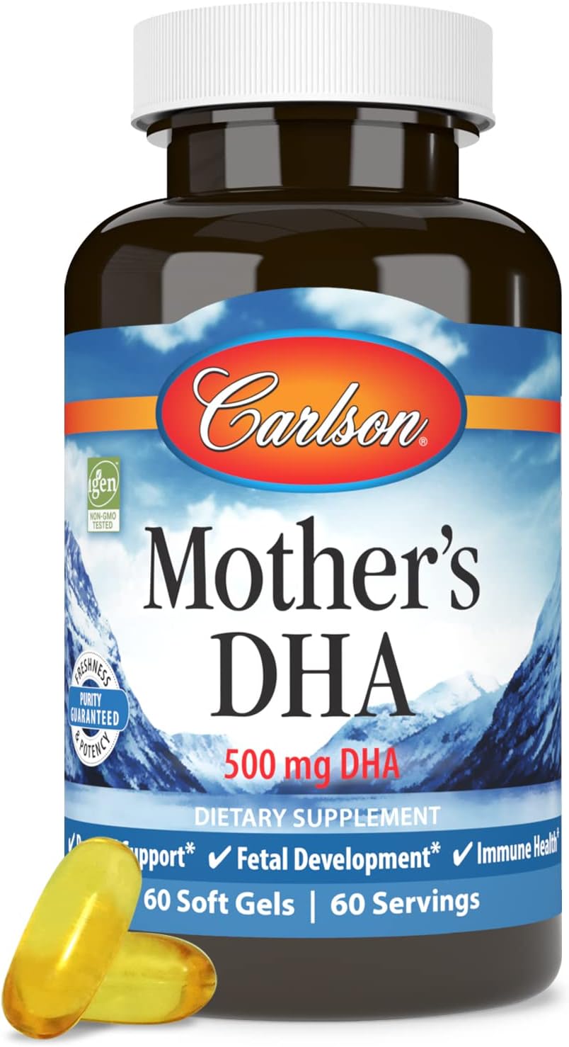 Carlson Mother's DHA Softgels - 500mg DHA for Prenatal Support, Fetal Development, & Immune Health - 60 Count