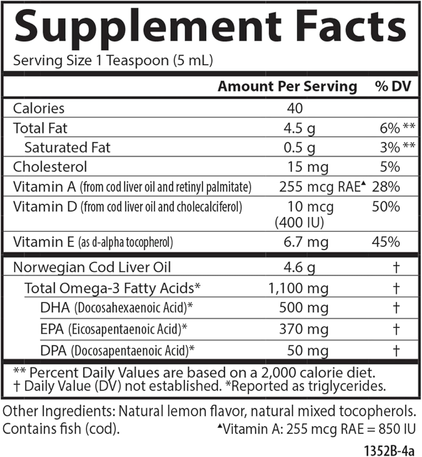 Carlson Norwegian Arctic Cod Liver Oil Liquid Supplement 1100mg Omega-3 Lemon Flavor 500ml