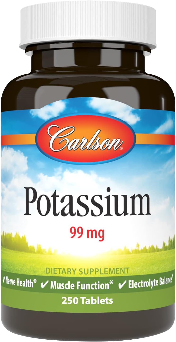 Carlson Potassium Supplement 99mg for Nerve Health & Muscle Function - 250 Tablets