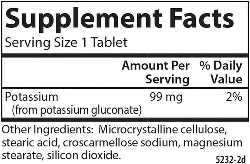 Carlson Potassium Supplement 99mg for Nerve Health & Muscle Function - 250 Tablets