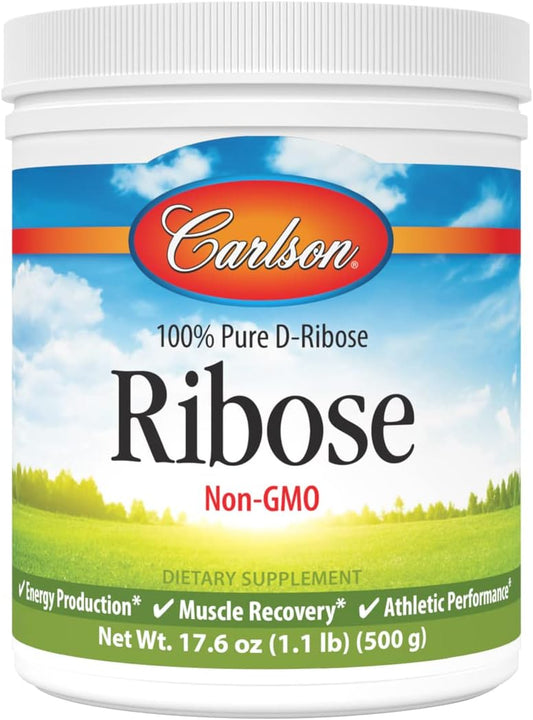 Carlson Ribose Powder - 100% Pure D-Ribose for Energy, Muscle Recovery & Athletic Performance - 17.6 oz (500g)
