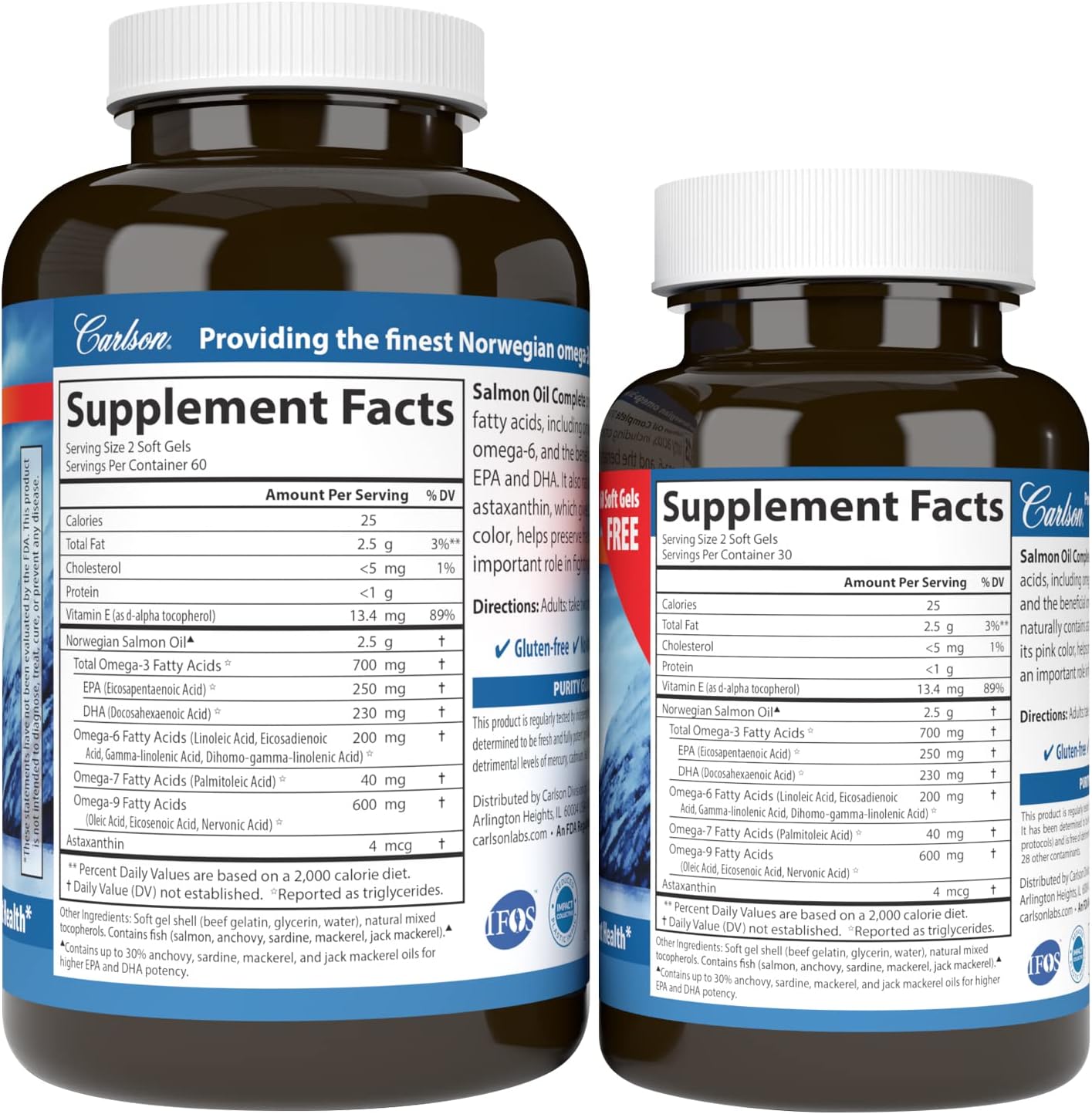 Carlson Salmon Oil Complete Softgels: 700mg Omega-3s + Astaxanthin for Heart, Brain, & Joint Health - 180 Count