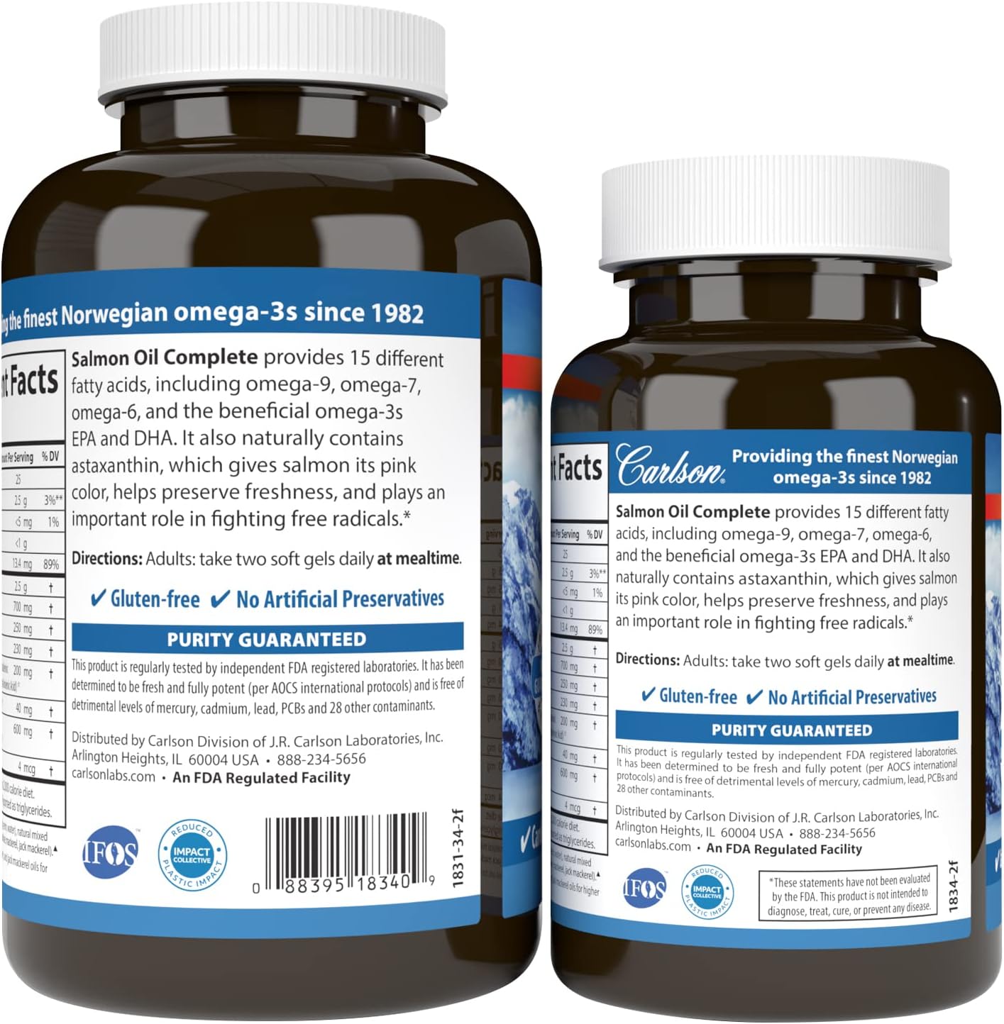 Carlson Salmon Oil Complete Softgels: 700mg Omega-3s + Astaxanthin for Heart, Brain, & Joint Health - 180 Count